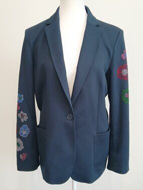 Vilagallo Statement Rhinestone Flower Embellished Blazer Size EU 44/US 10